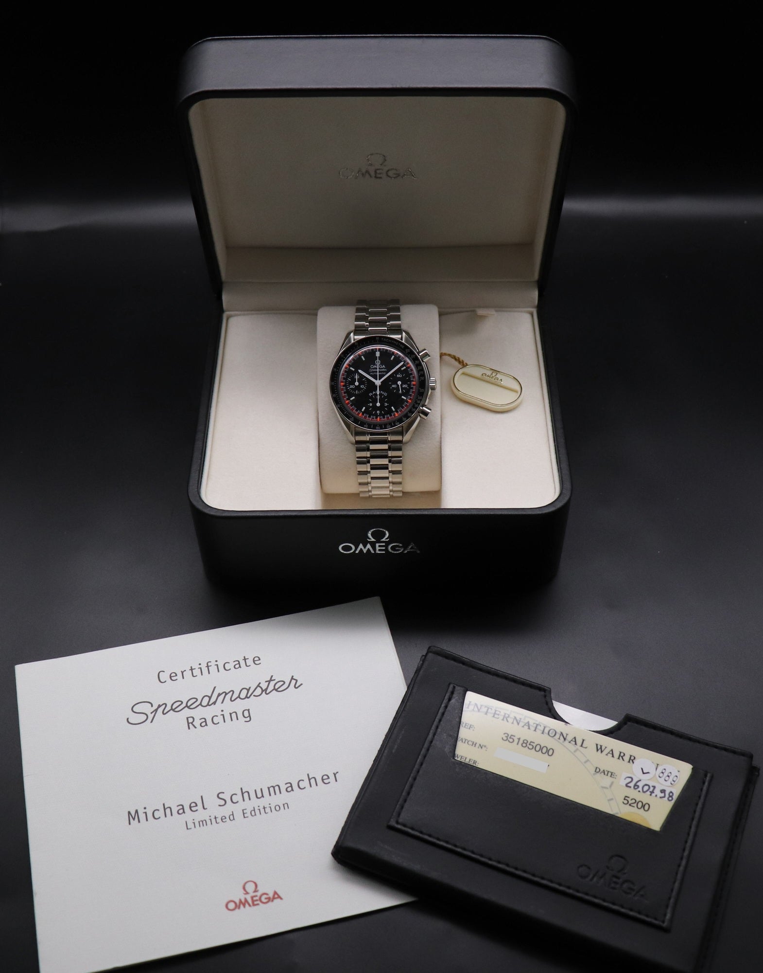 Omega Speedmaster Reduced 3518.50 Michael Schumacher 1998 Fullset Box+Paper