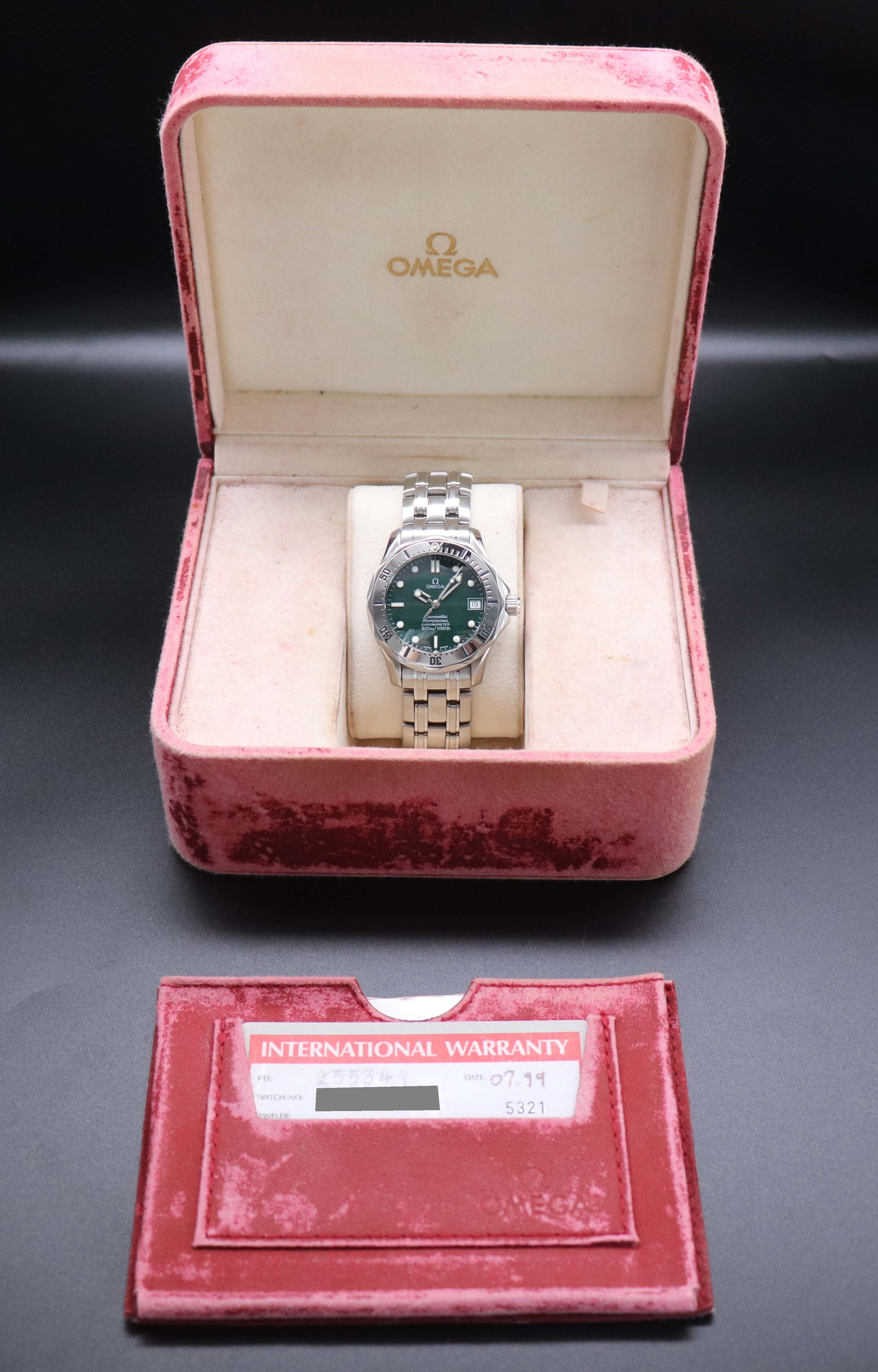 Omega Seamaster 300 2553.41 Jacques Mayol Green Fullset 1999 Box+Papers