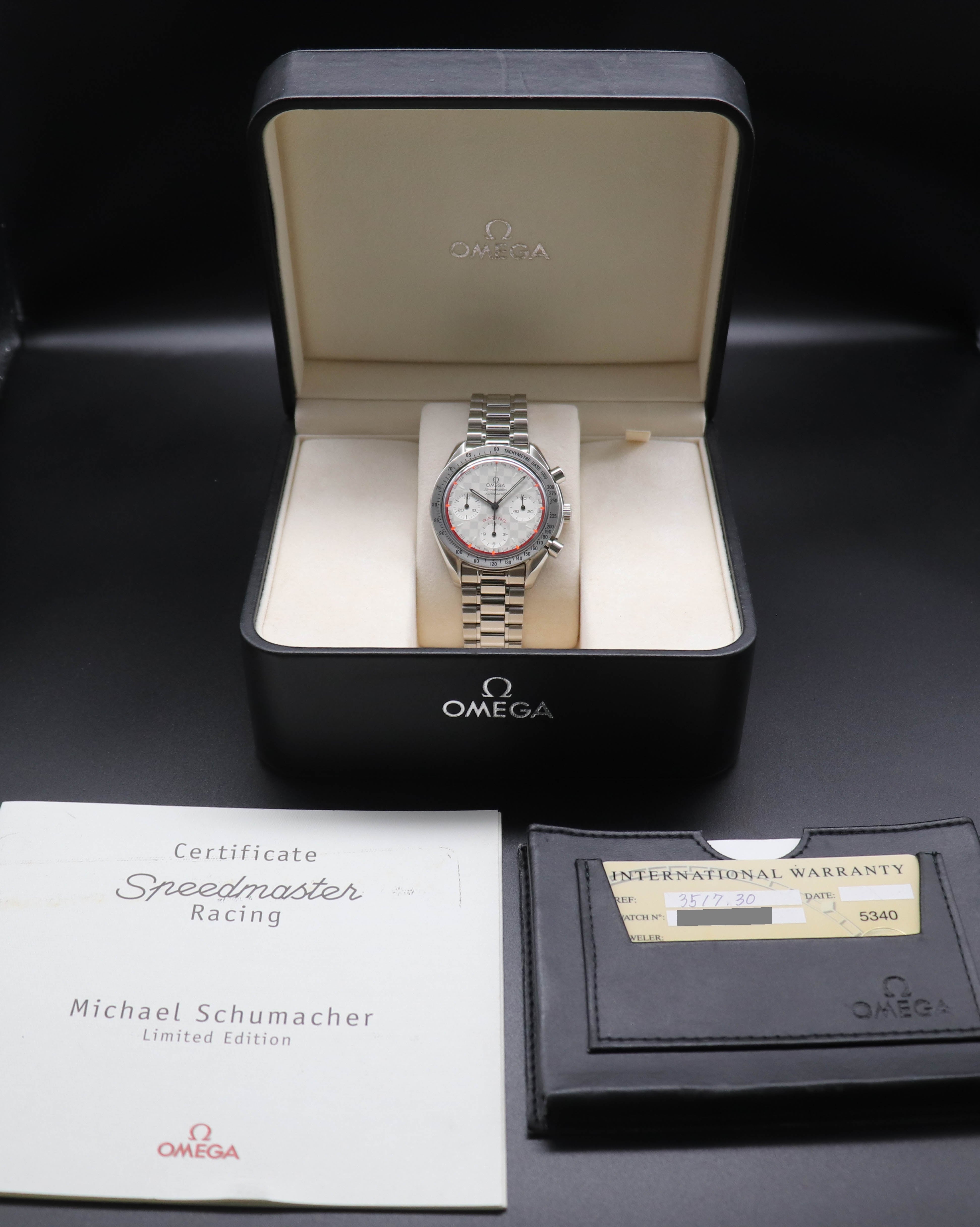 Omega Speedmaster Racing Michael Schumacher 3517.30 FULLSET 2001 Scatola + PAPERS