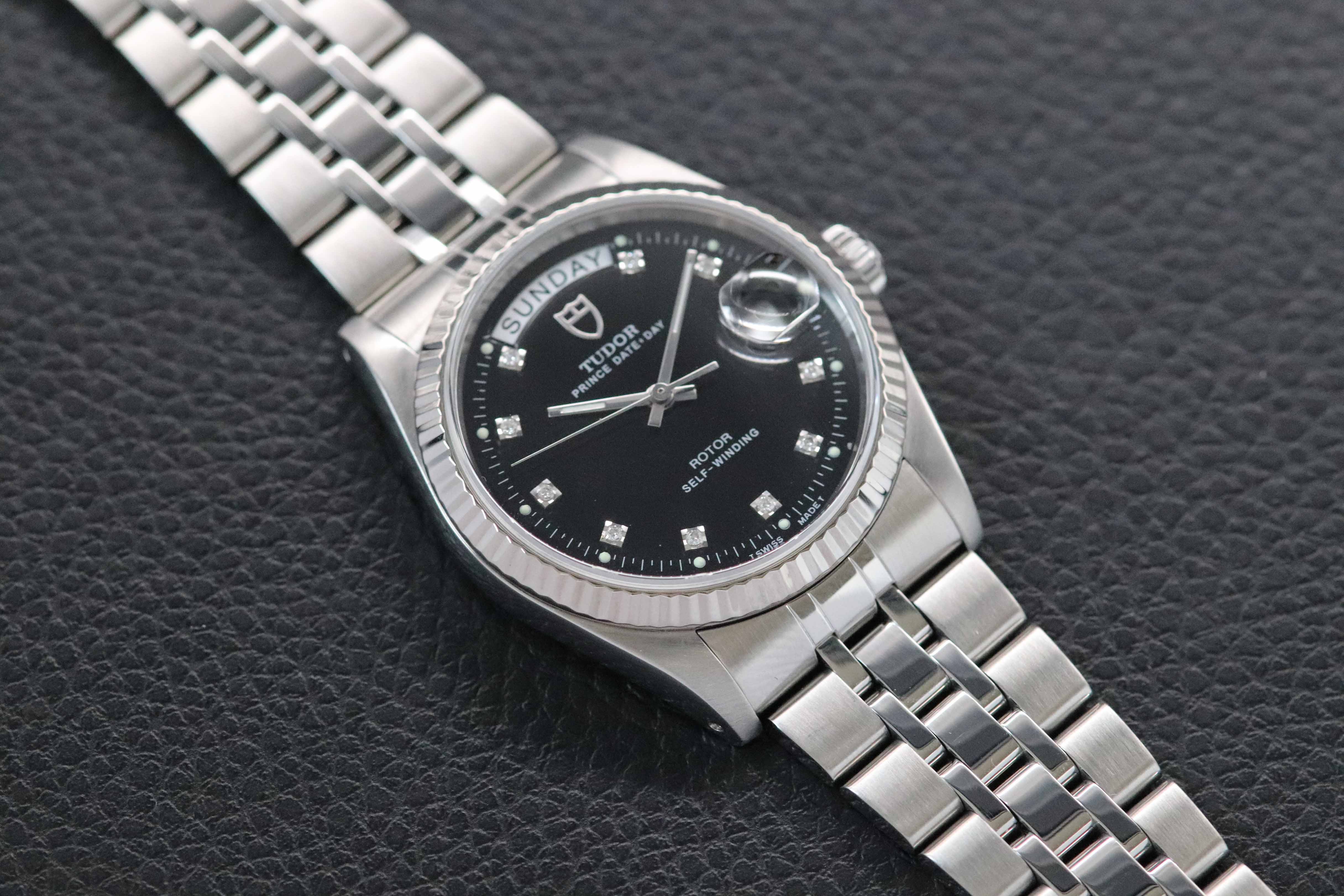 Tudor Prince Date-Day 76214 Black Dial 2008 Diamonds