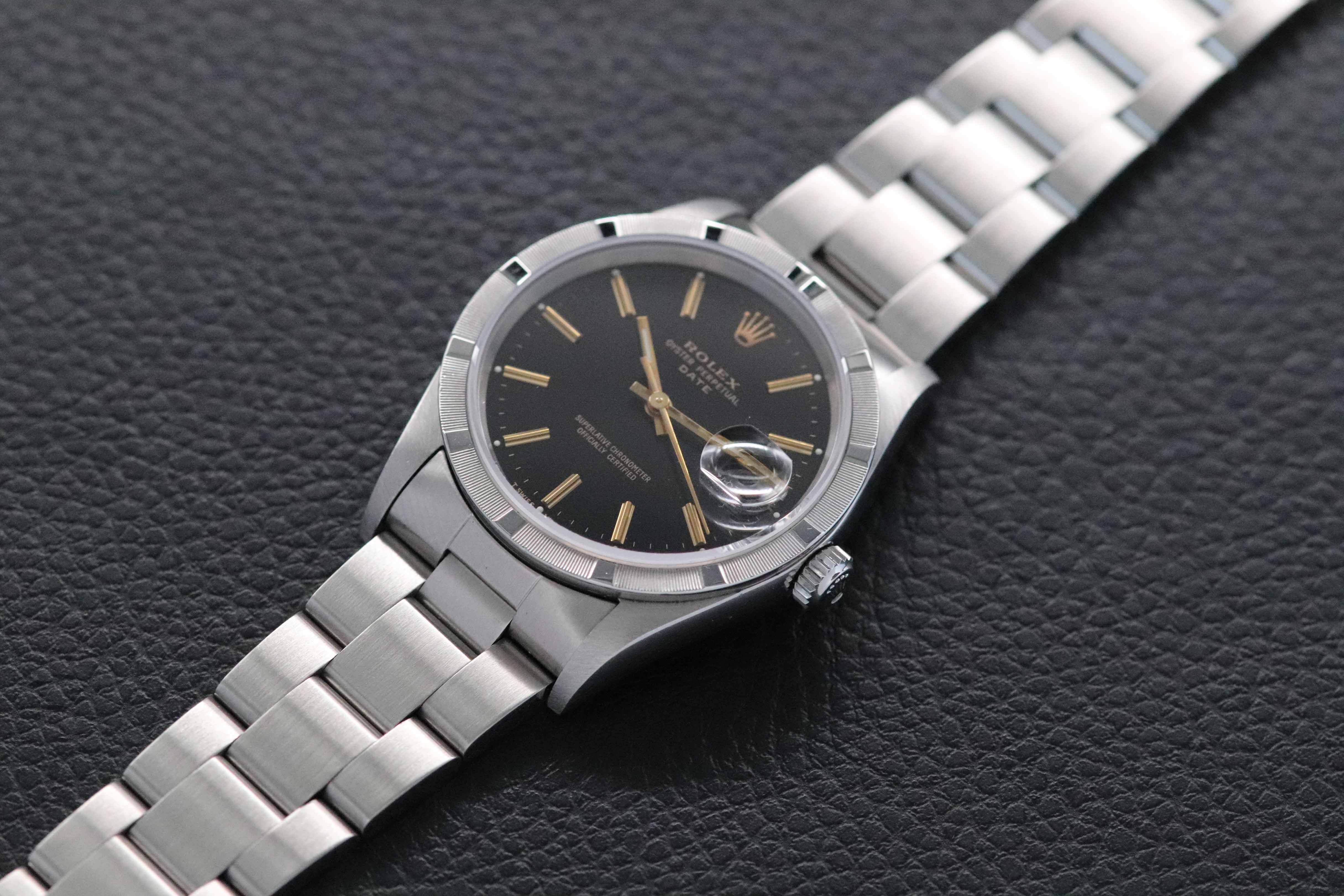 Rolex Date 15210 Black Dial Fullset 1995 Box+Papers