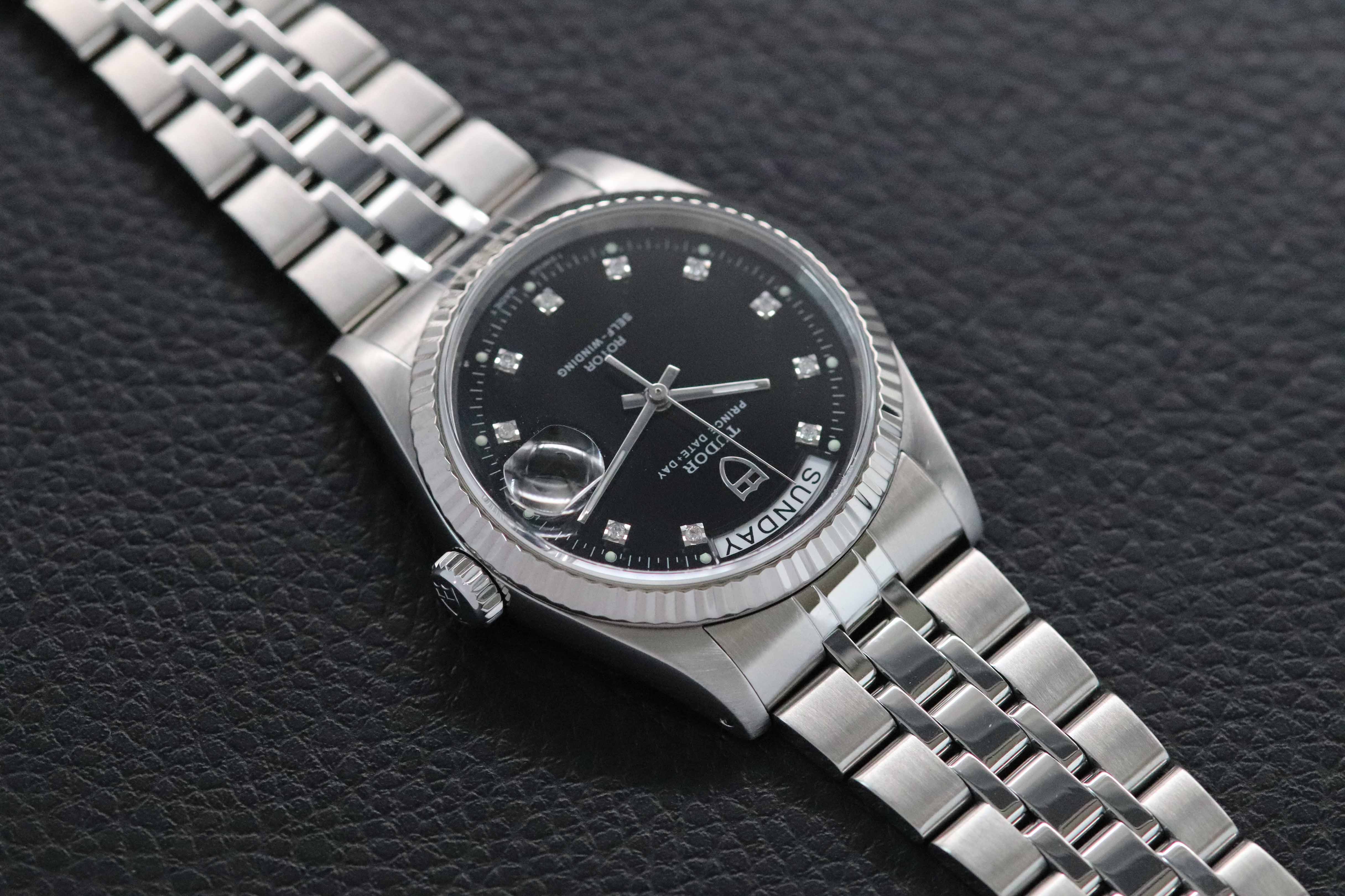 Tudor Prince Date-Day 76214 Black Dial 2008 Diamonds