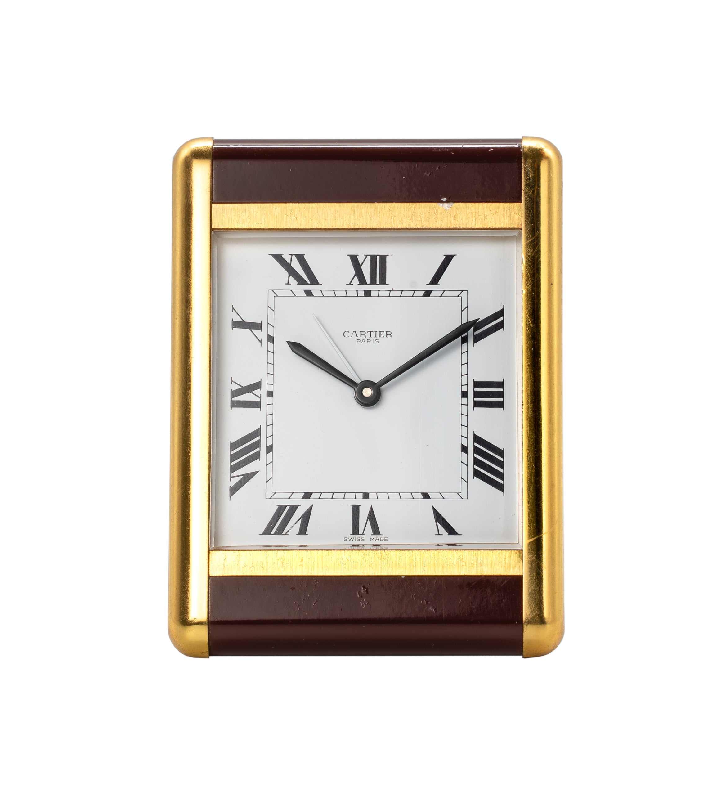 Horloge de bureau Cartier Tank 7505, ensemble complet, coffret Cartier Paris + papiers
