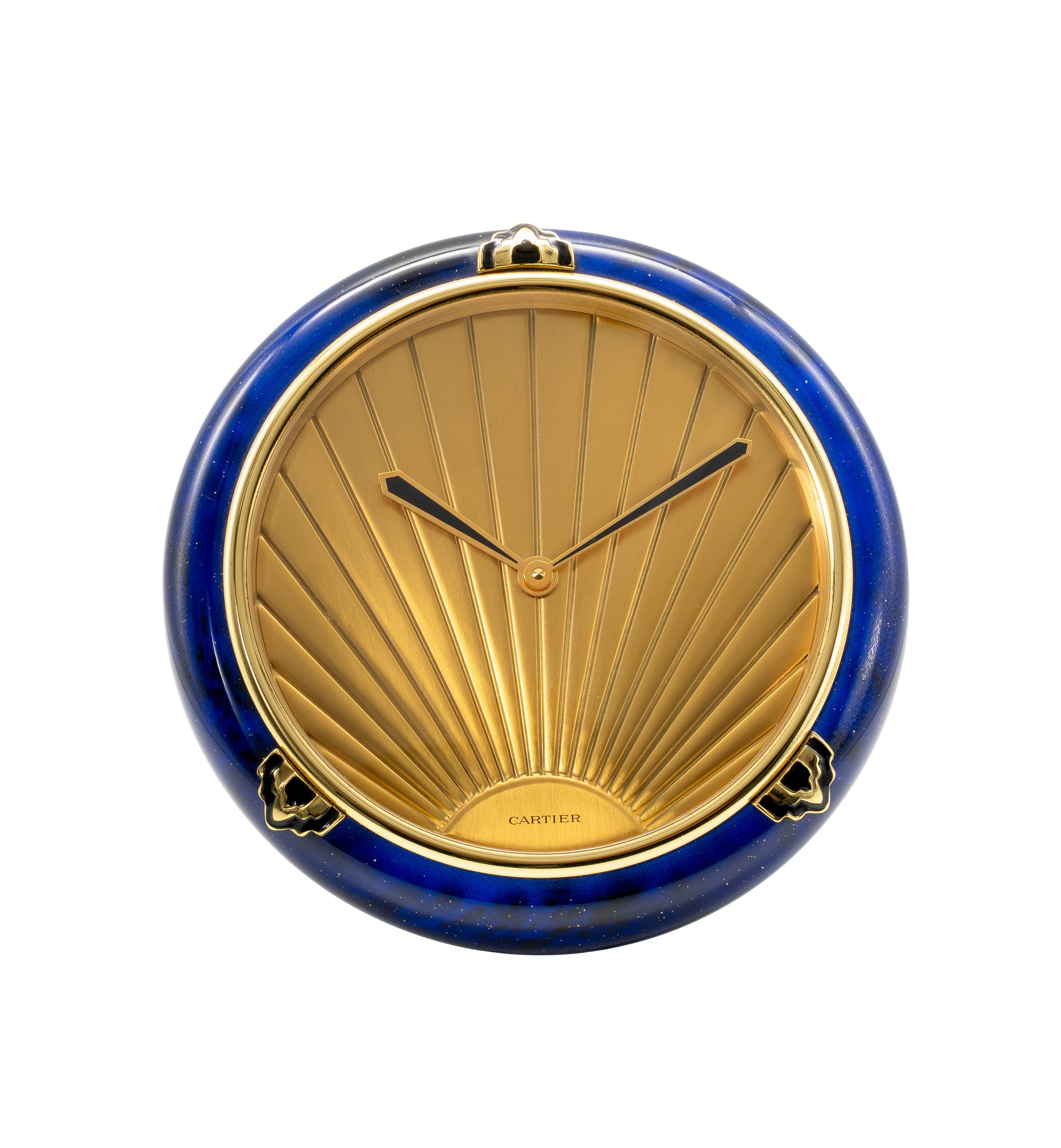 Horloge de bureau Cartier Must De Cartier, dorée et laquée bleue