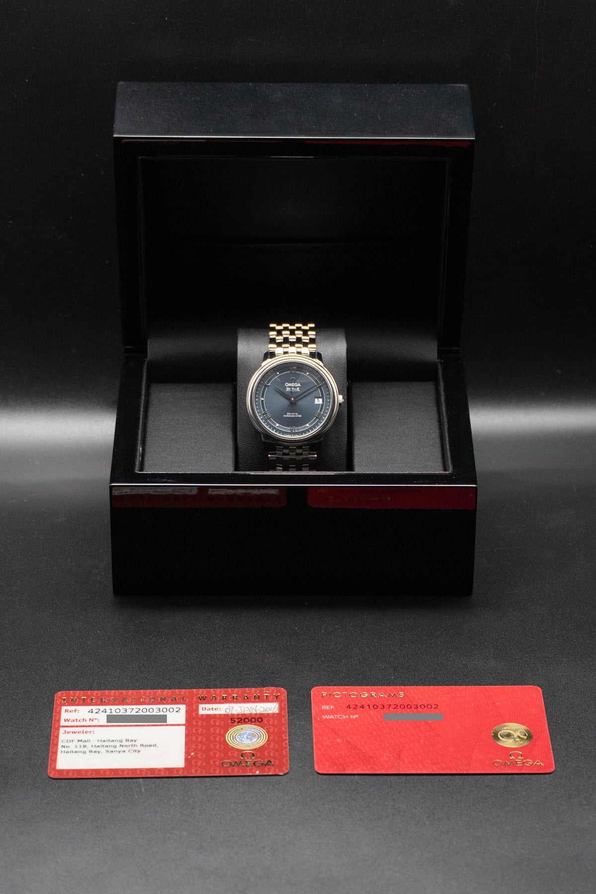 Omega De Ville Prestige 424.10.37.20.03.002 Blue Dial 2016 Papers