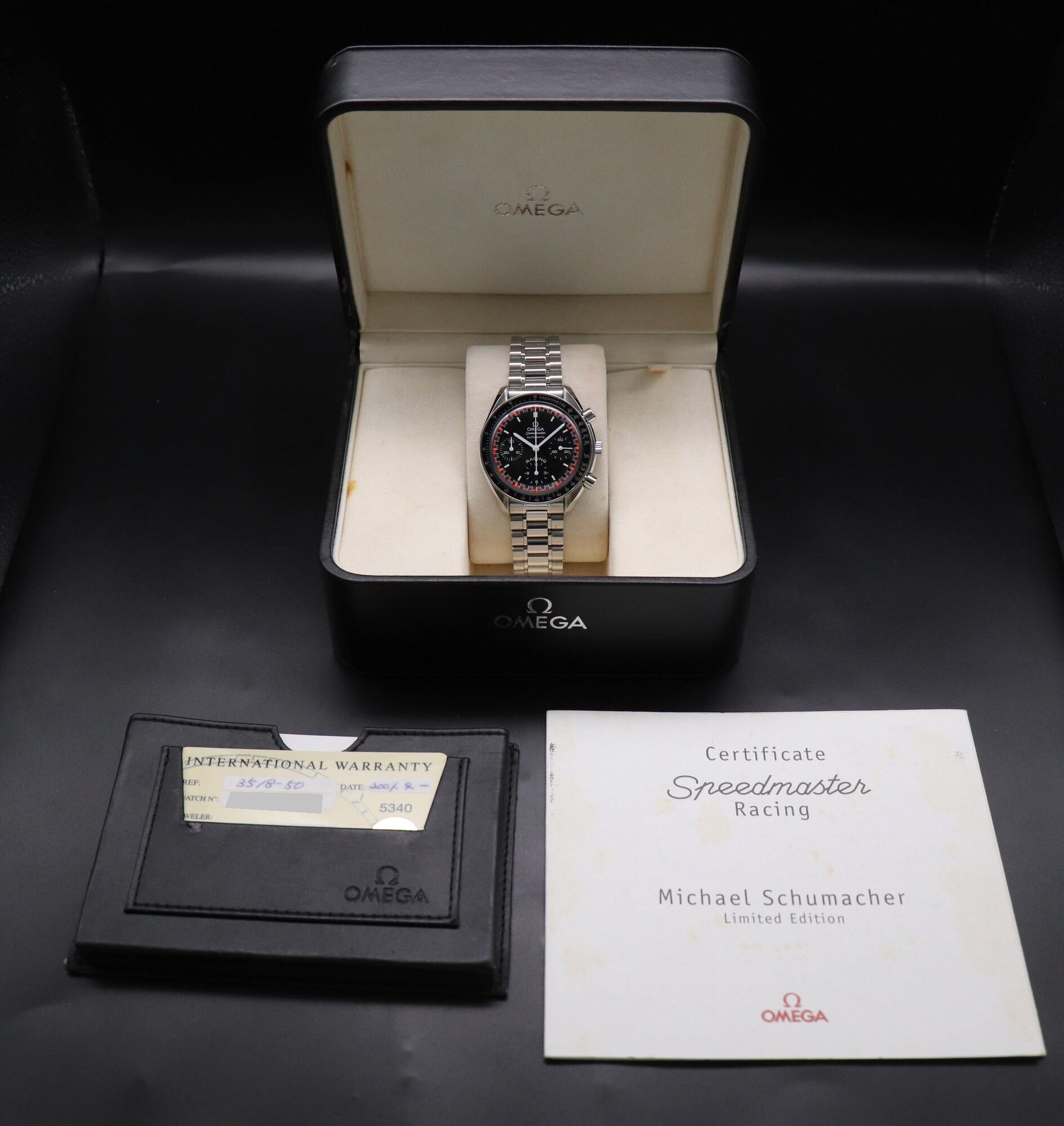 Omega Speedmaster Reduced 3518.50 Michael Schumacher 2001 Fullset Box+Paper