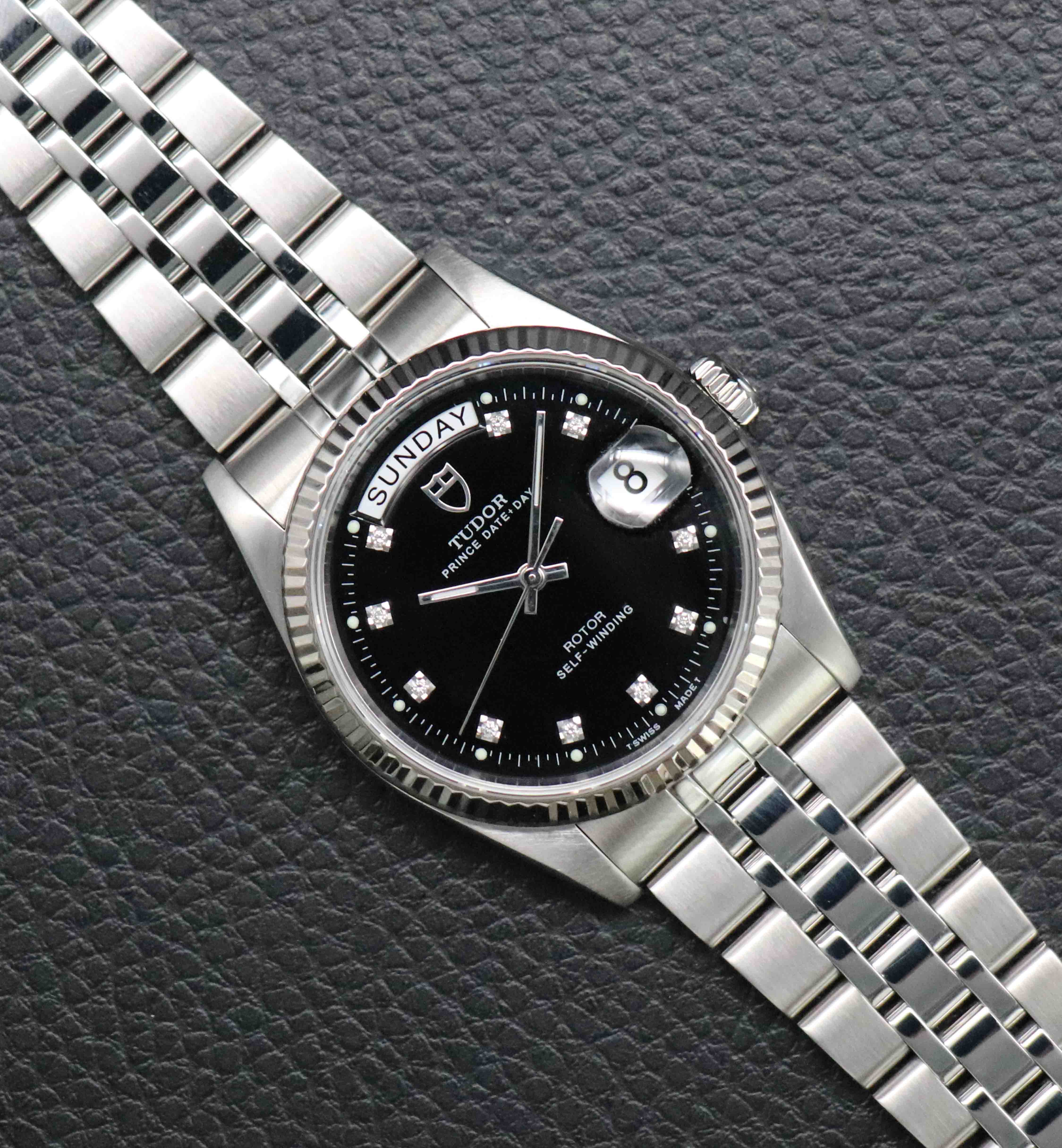 Tudor Prince Date-Day 76214 Black Dial 2008 Diamonds