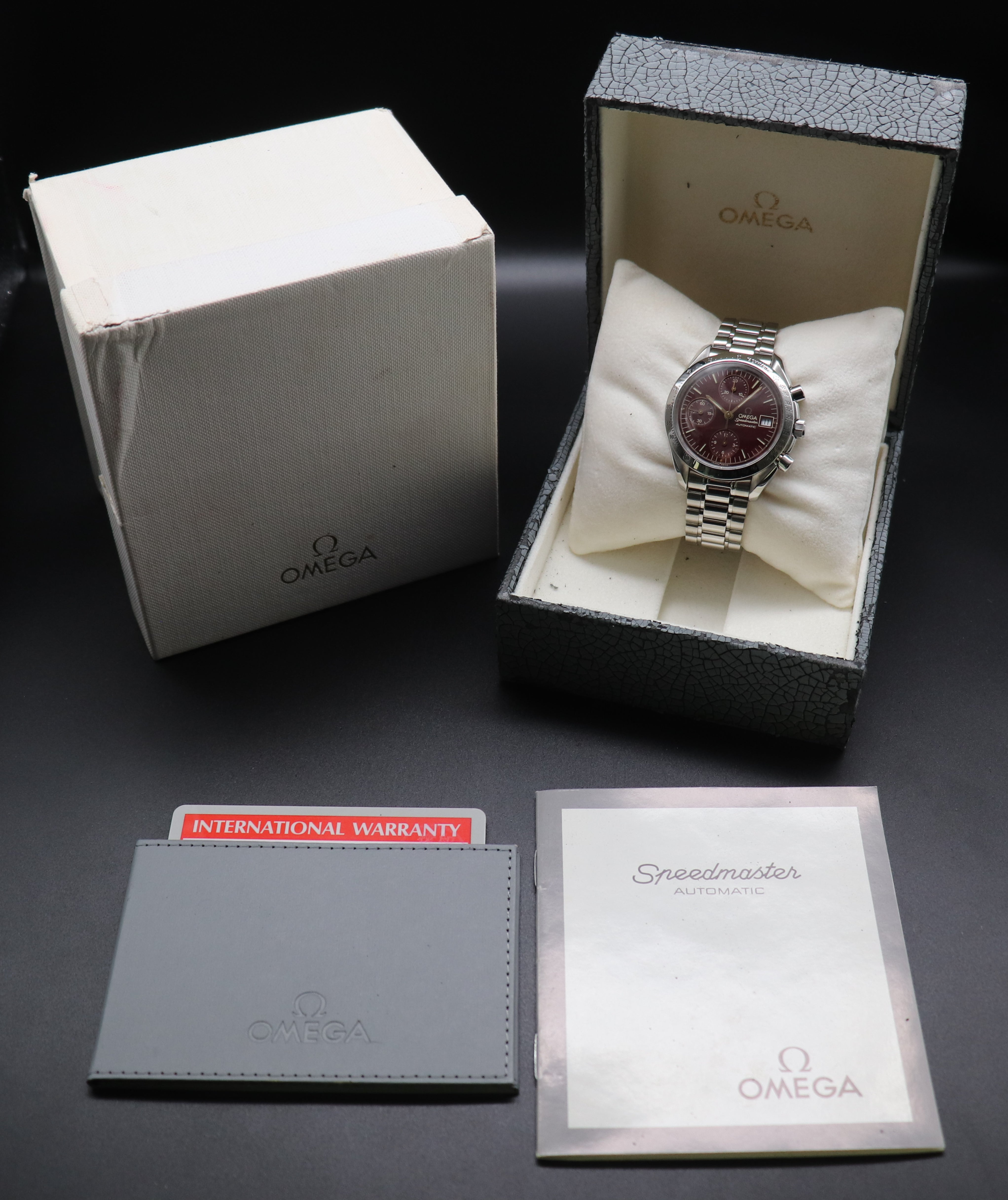 Omega Speedmaster Date 3511.61 Quadrante rosso Fullset 1991 Scatola+carte