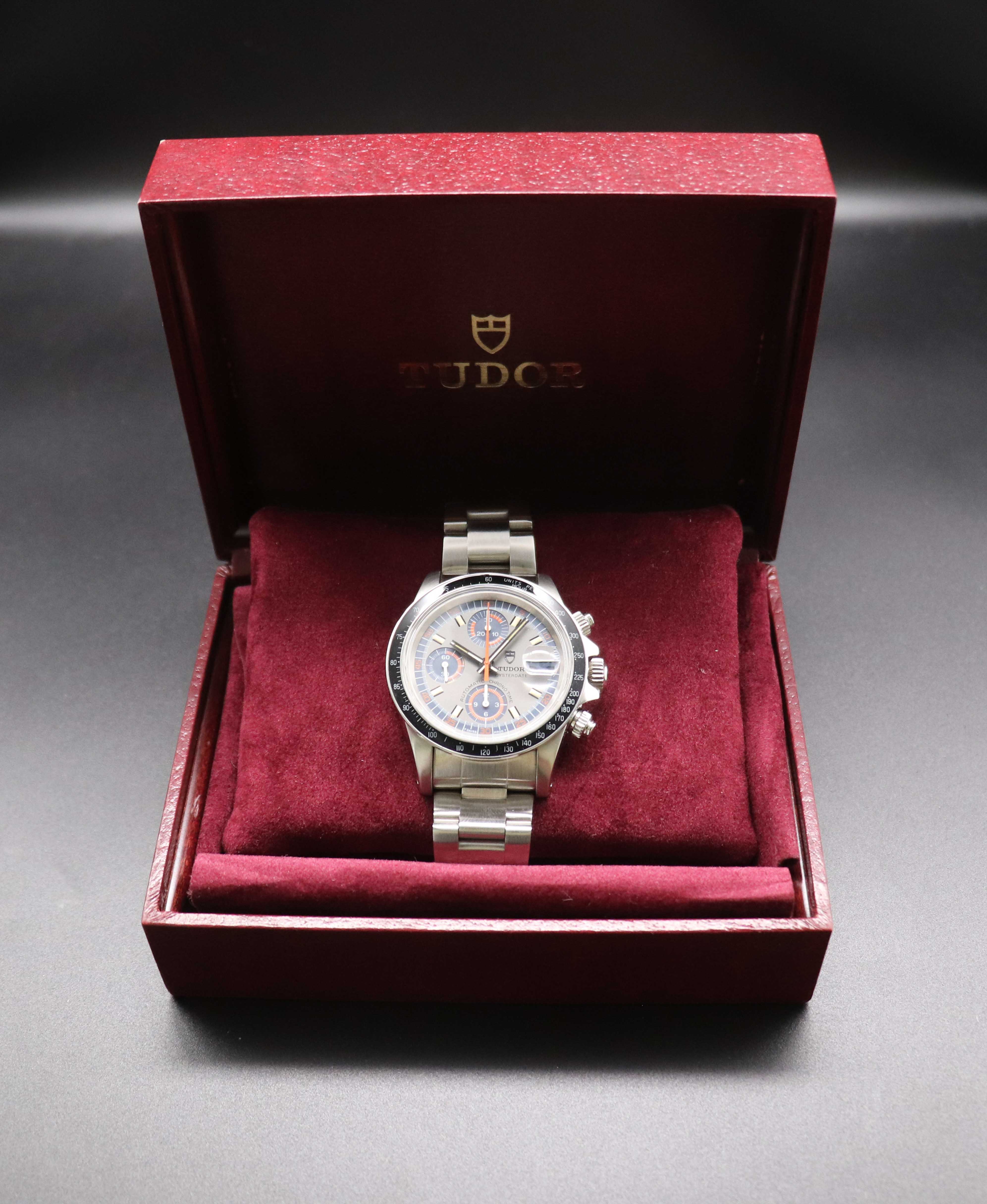 Tudor Oysterdate Big Block Monte Carlo Date 94200 con quadrante argentato, 1979, nella scatola originale