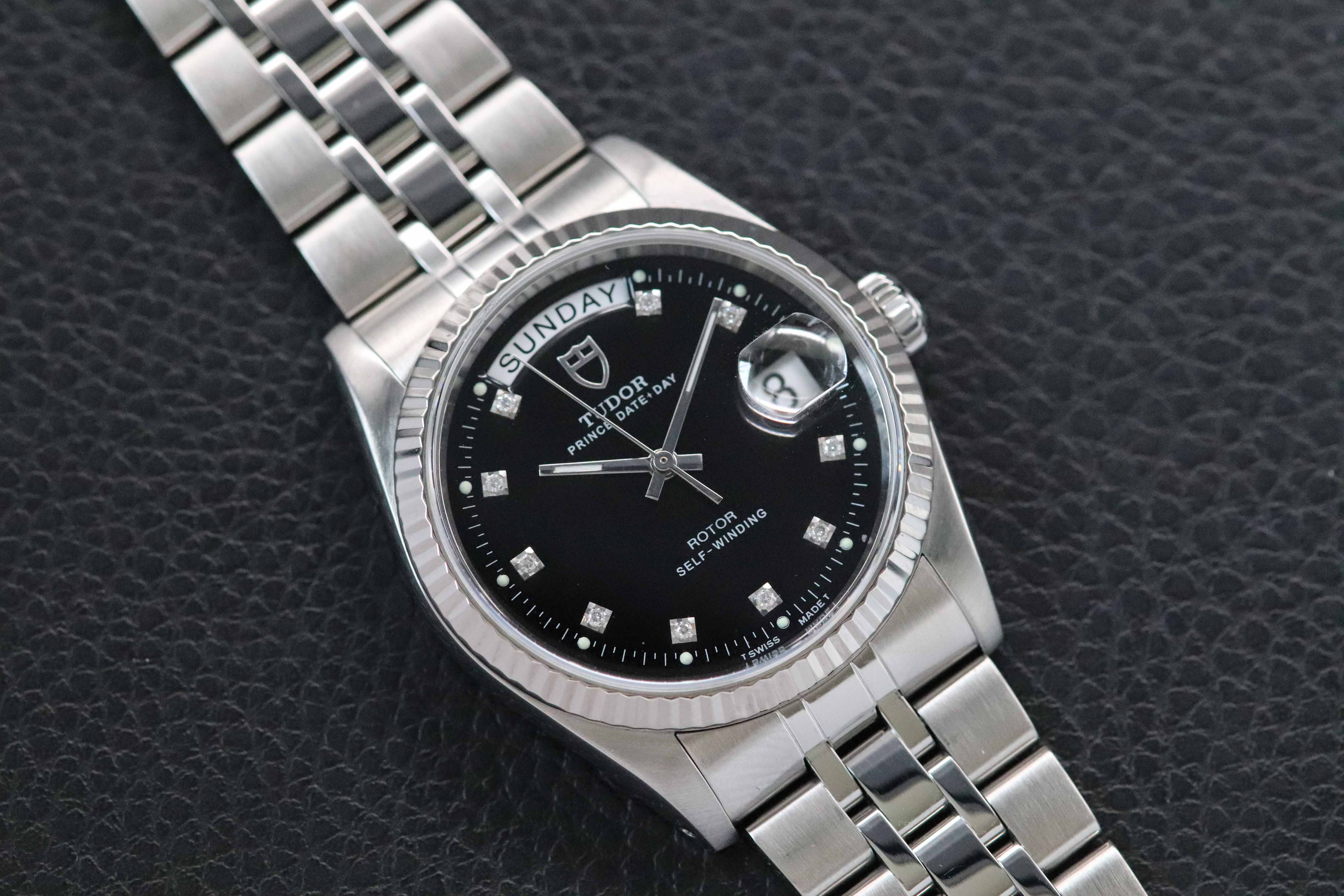 Tudor Prince Date-Day 76214 Black Dial 2008 Diamonds