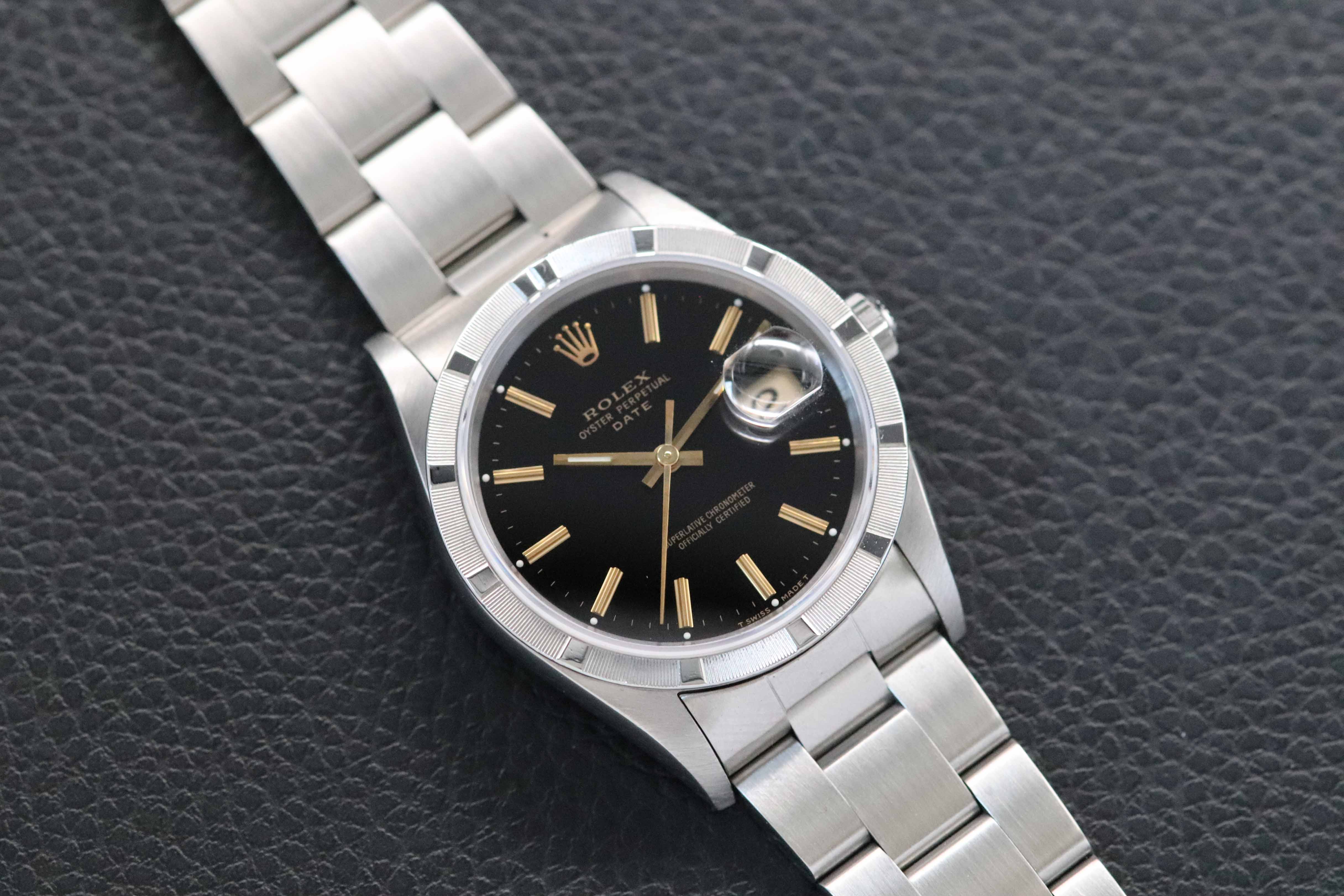 Rolex Date 15210 Black Dial Fullset 1995 Box+Papers