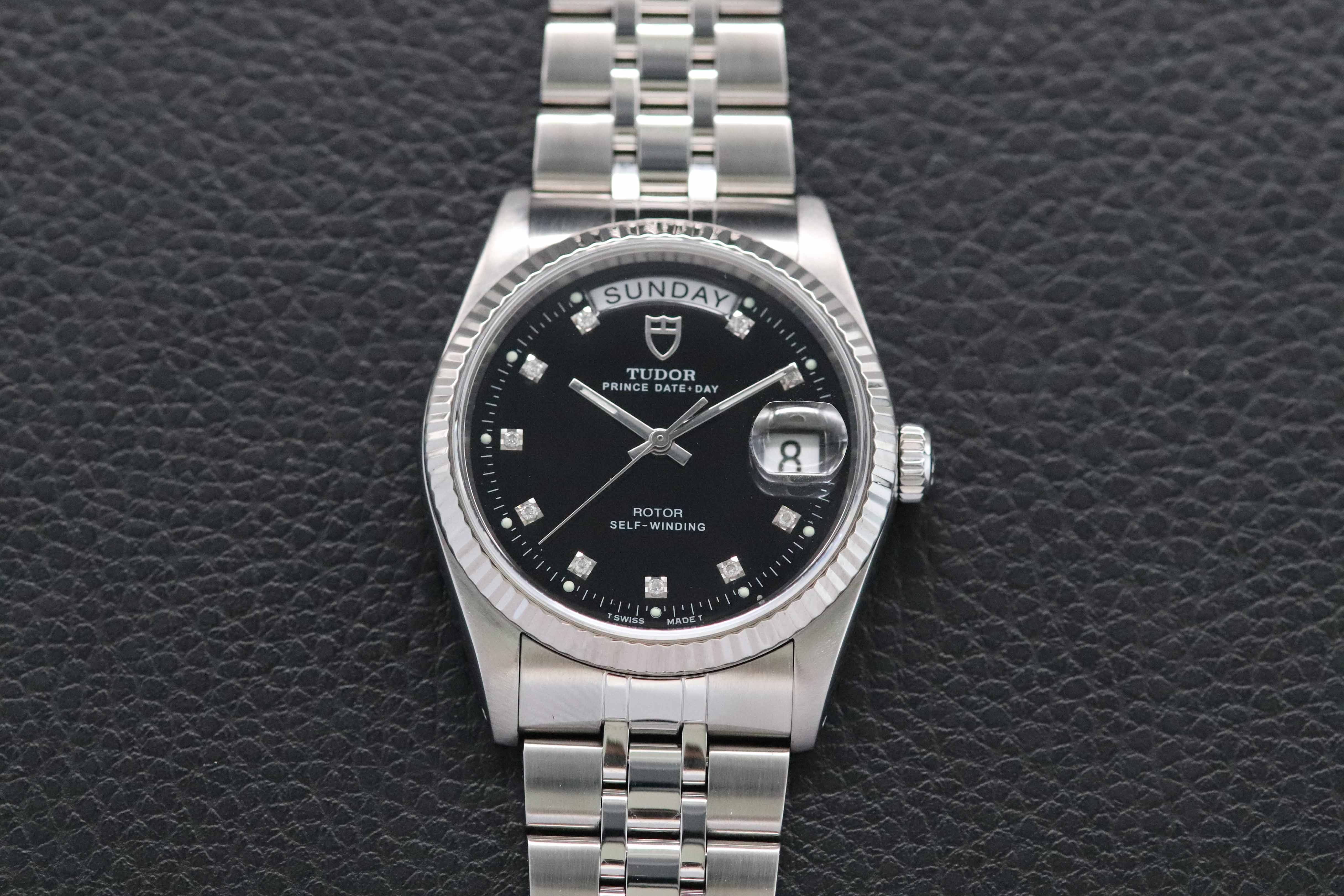 Tudor Prince Date-Day 76214 Black Dial 2008 Diamonds