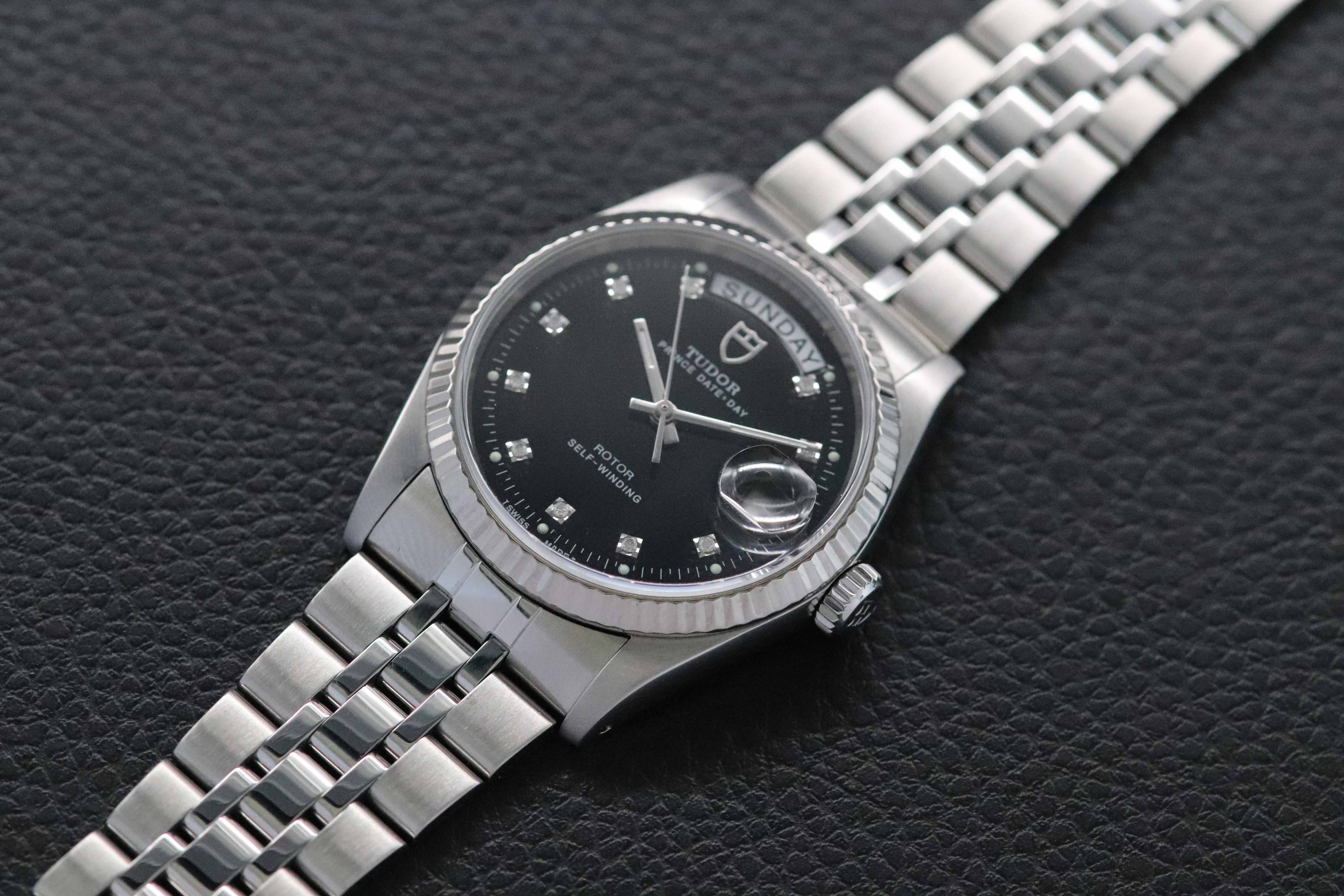 Tudor Prince Date-Day 76214 Black Dial 2008 Diamonds
