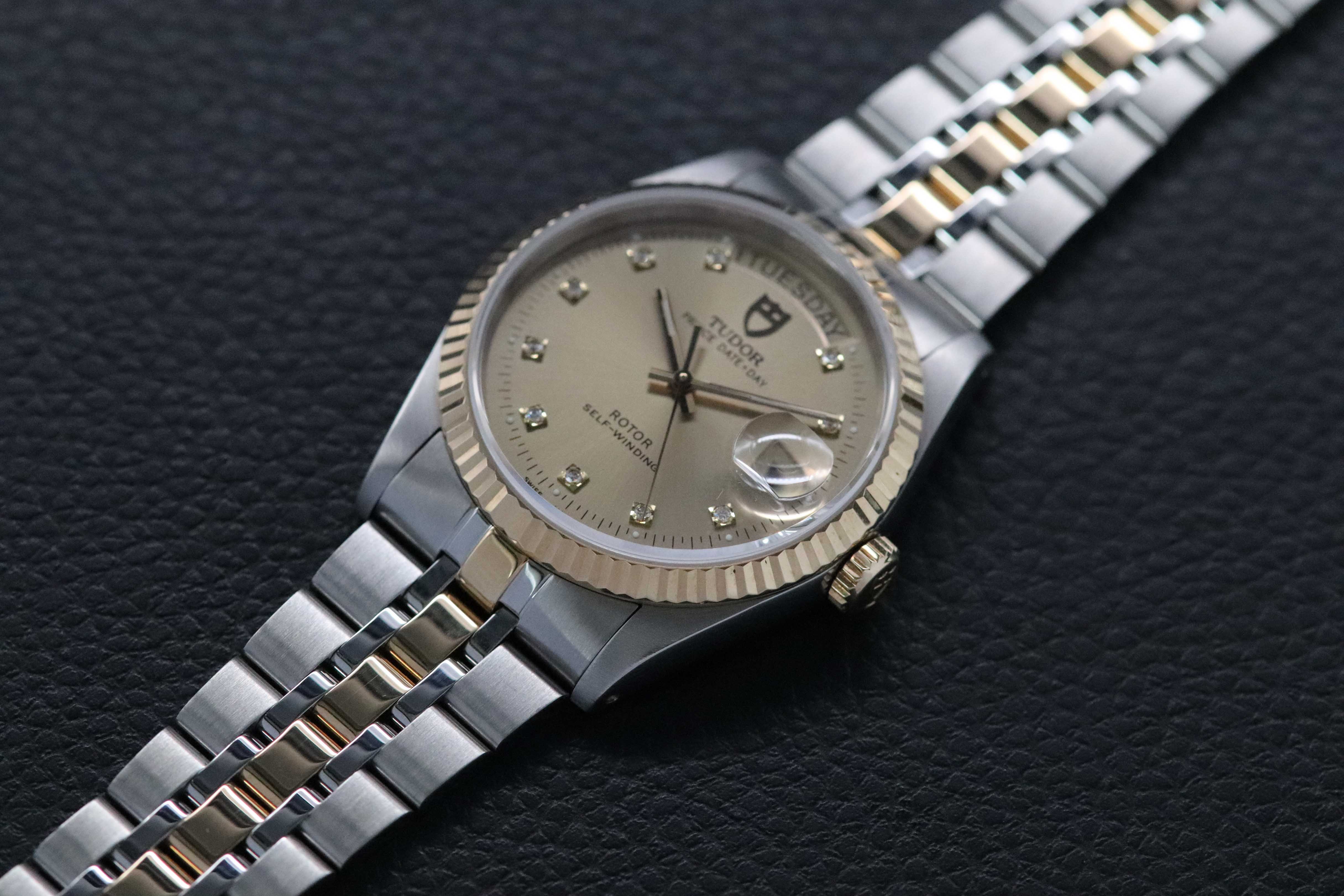 Tudor Prince Date Day 76213G Gold Dial Diamonds 2001