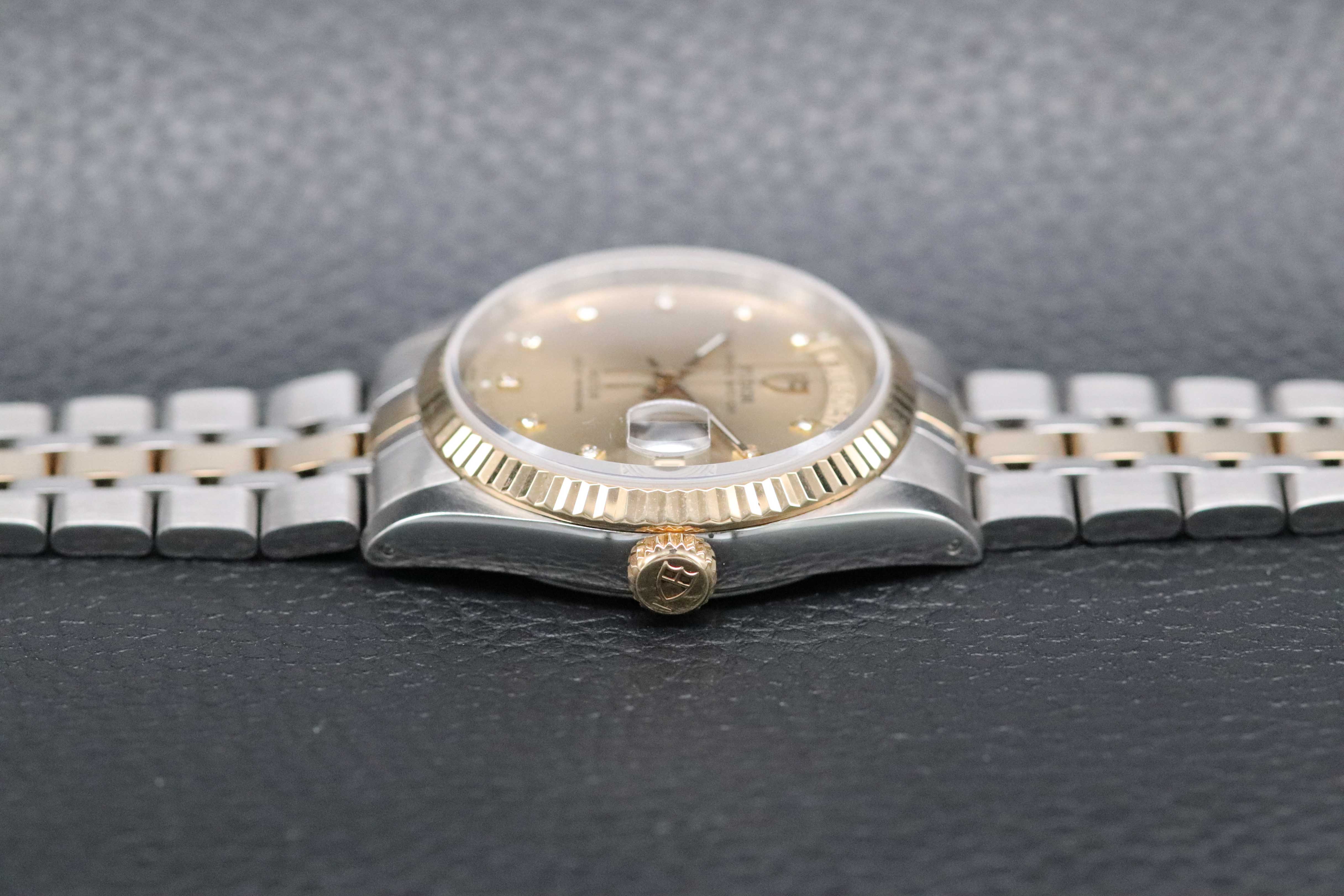 Tudor Prince Date Day 76213G Gold Dial Diamonds 2001