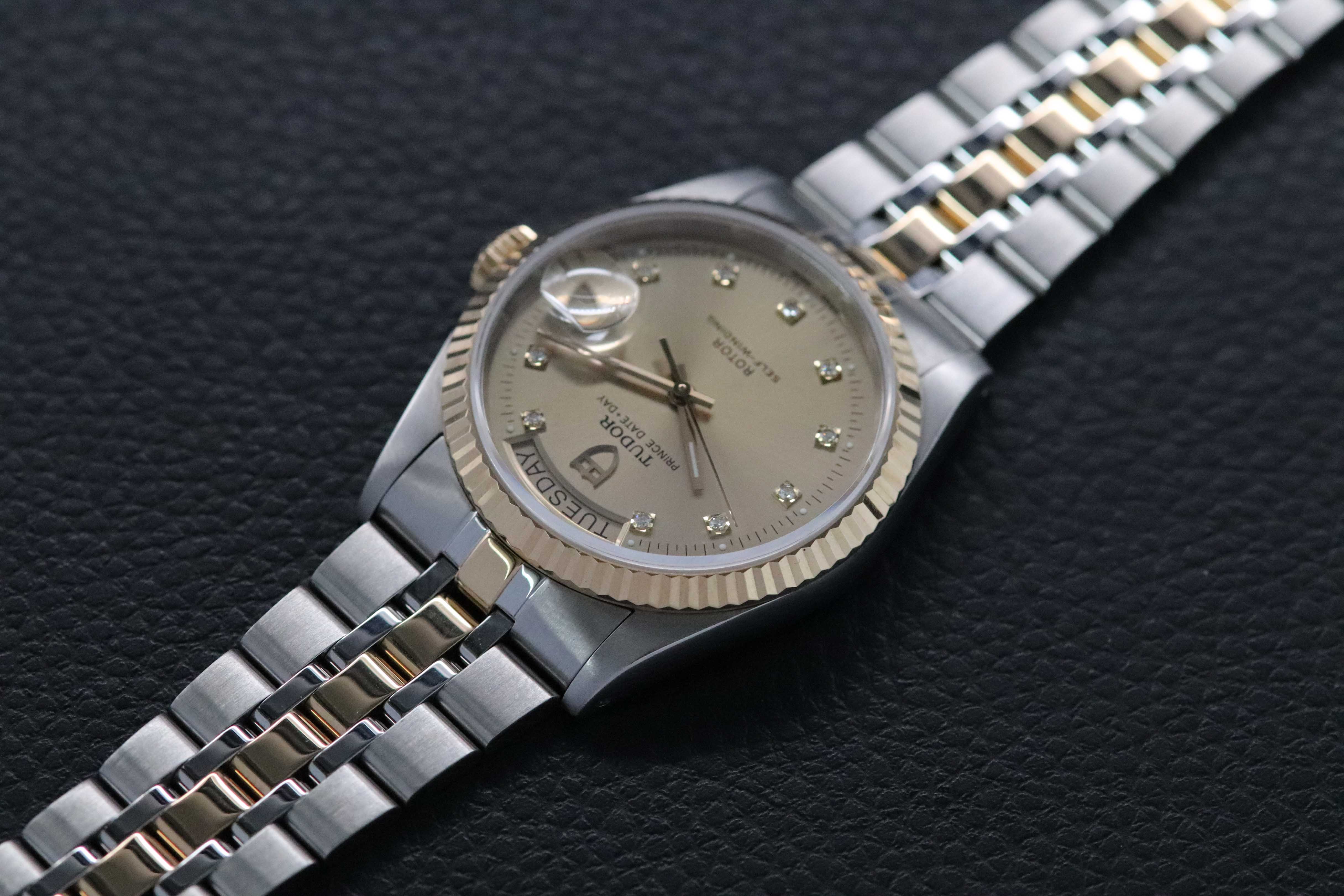Tudor Prince Date Day 76213G Gold Dial Diamonds 2001