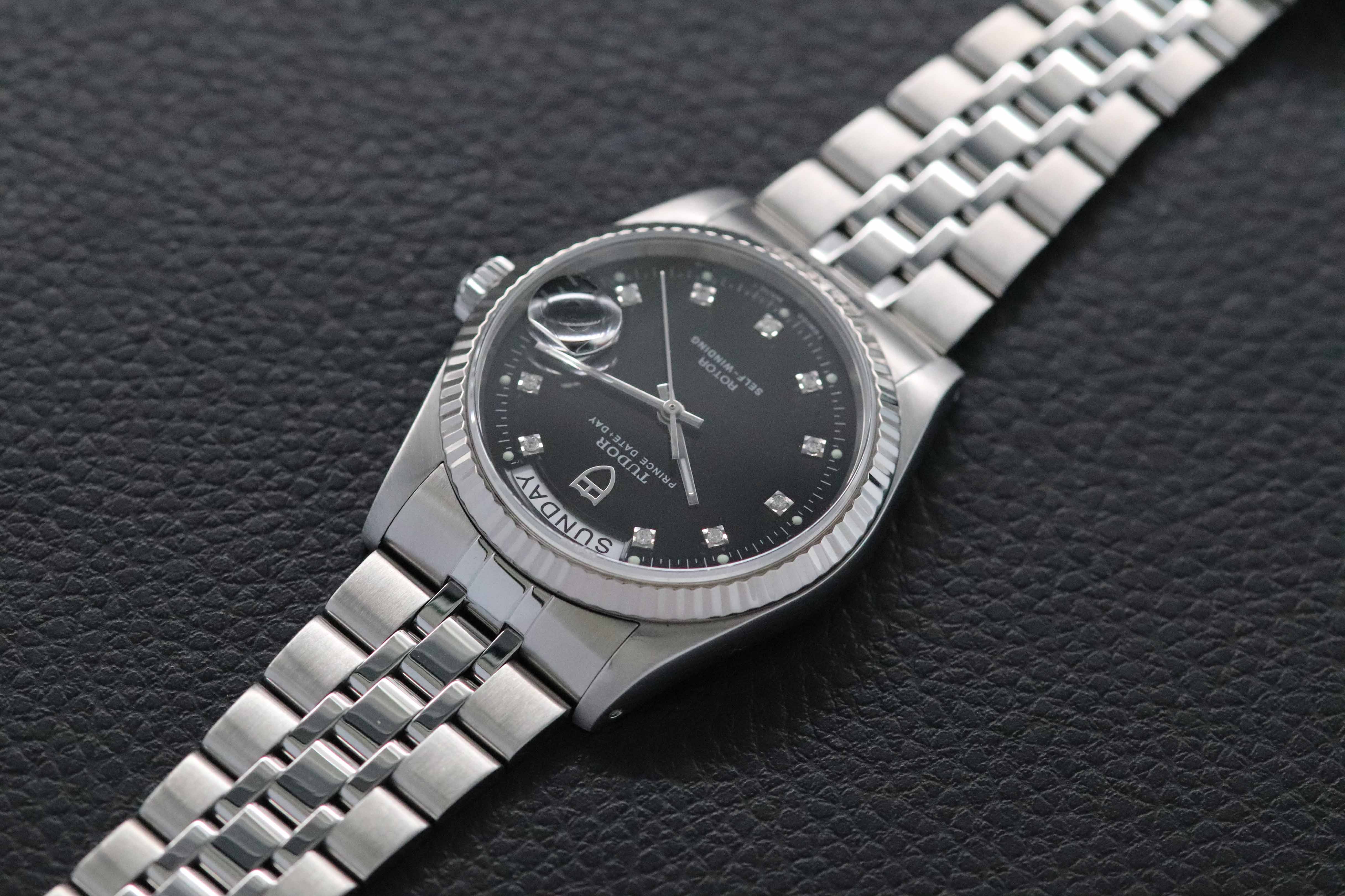 Tudor Prince Date-Day 76214 Black Dial 2008 Diamonds
