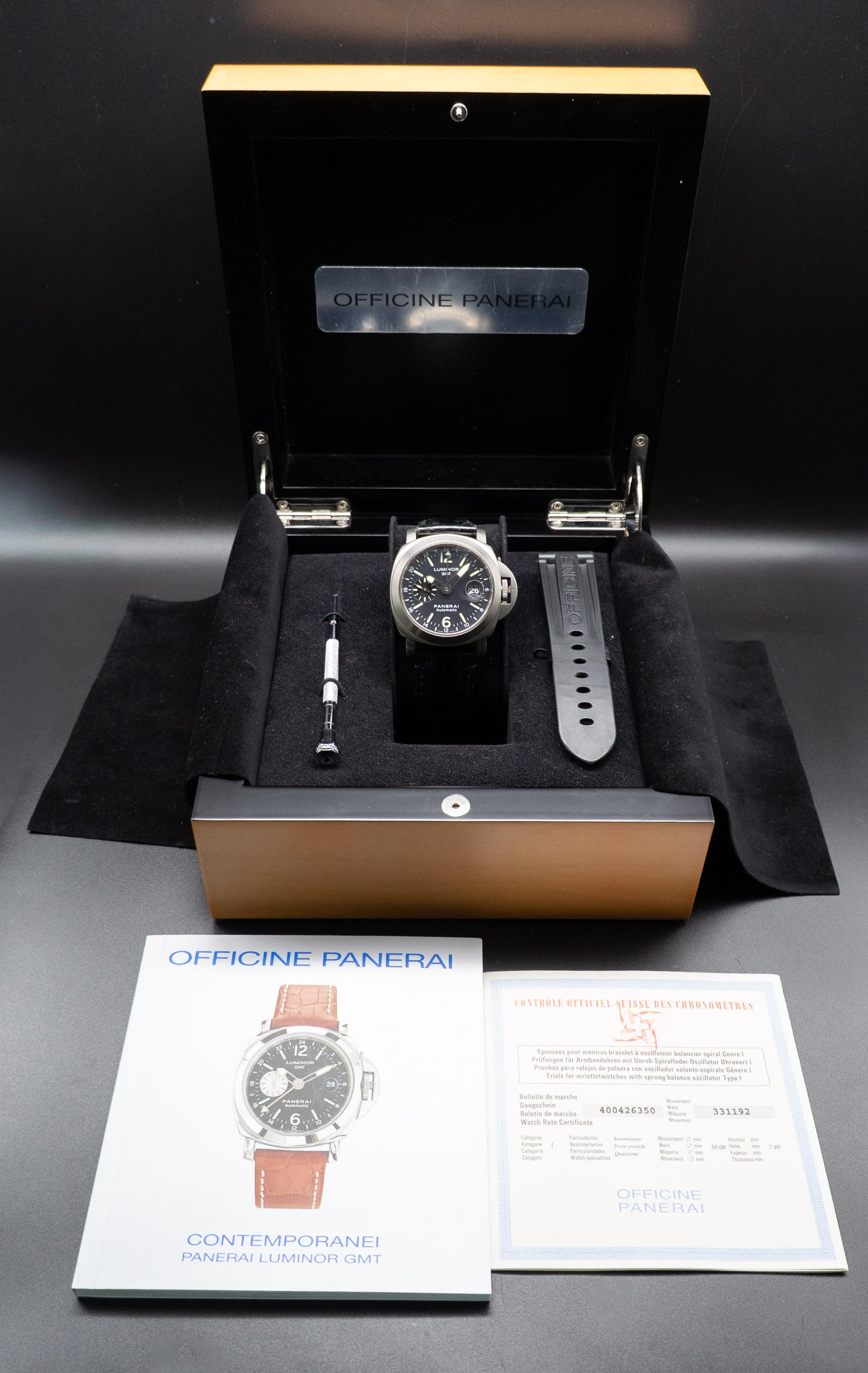 Panerai Luminor GMT PAM00089 con quadrante grigio, 2005, nella confezione originale