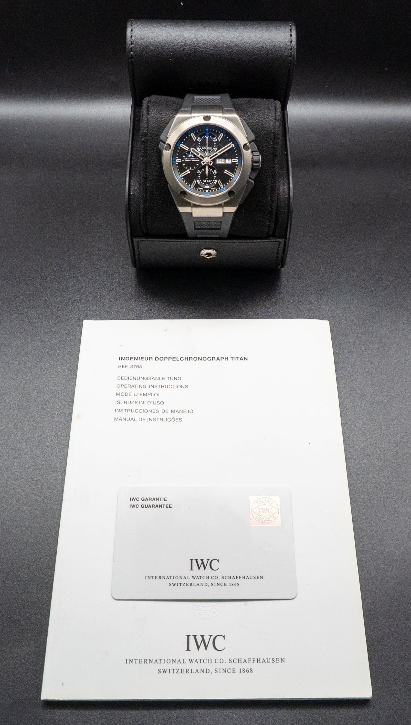 IWC Ingenieur Double Chronographe IW376501, ensemble complet 2014, coffret et papiers