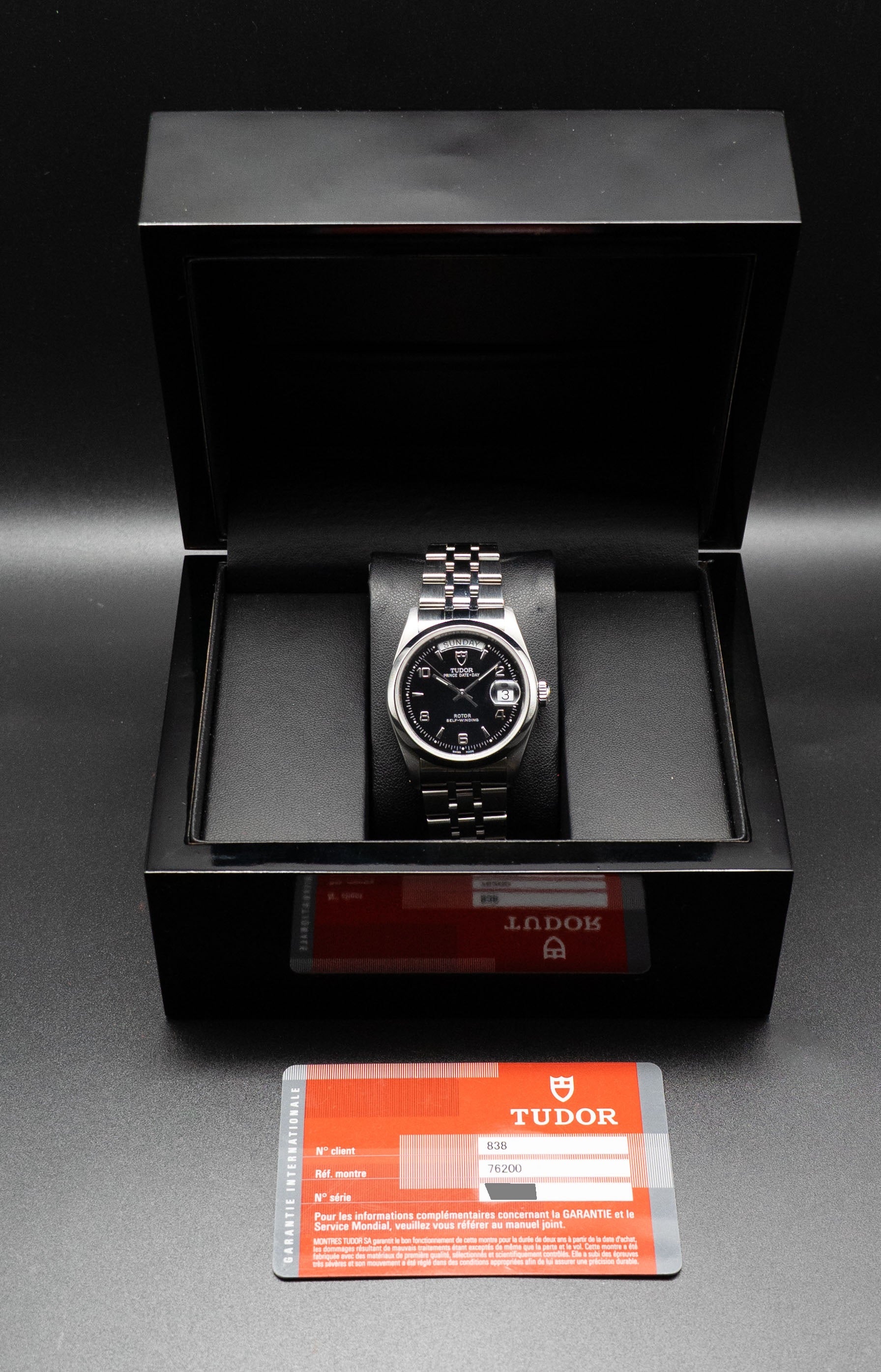 Tudor Day Date 76200 Black Dial XXXX Papers