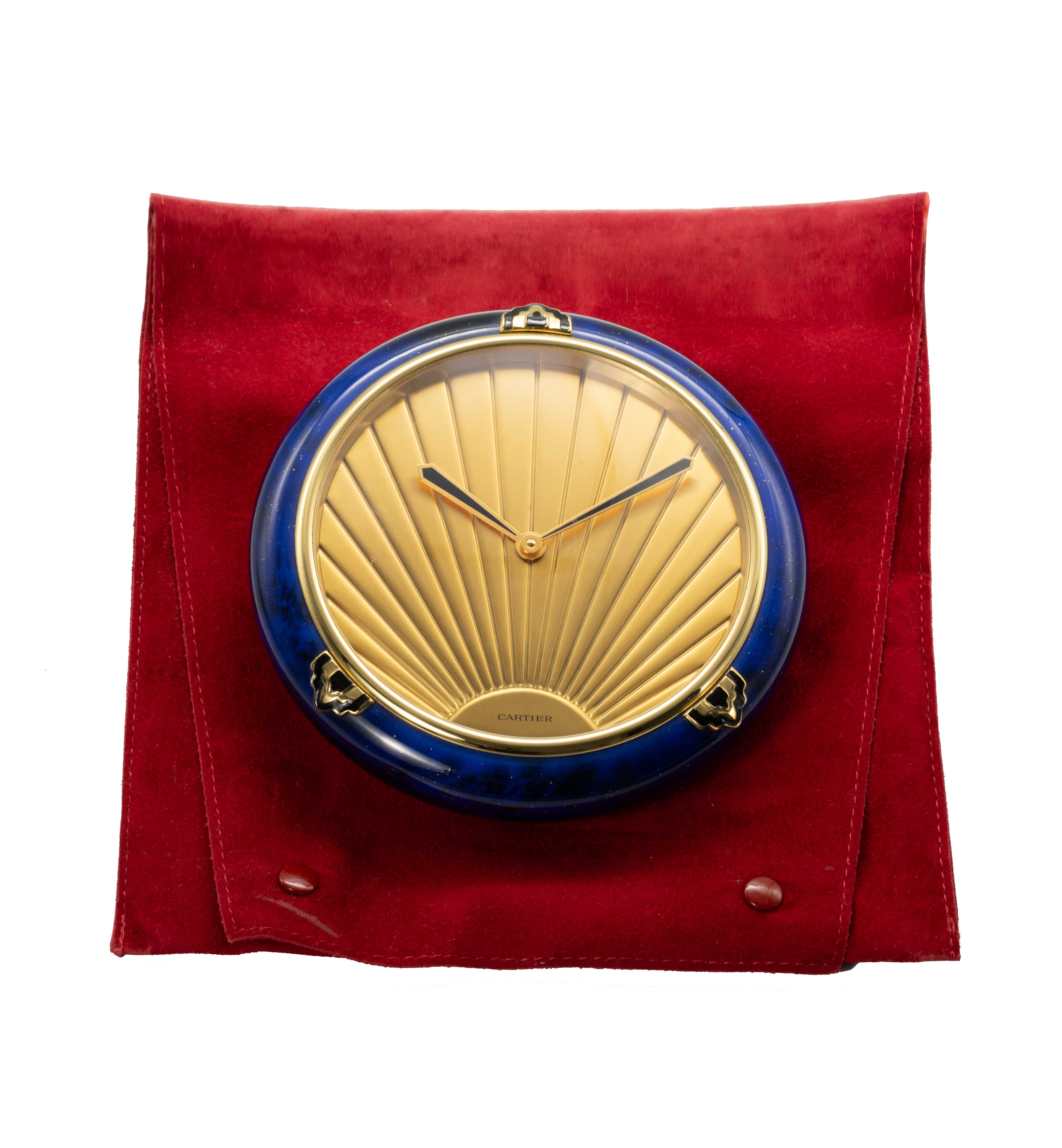Horloge de bureau Cartier Must De Cartier, dorée et laquée bleue