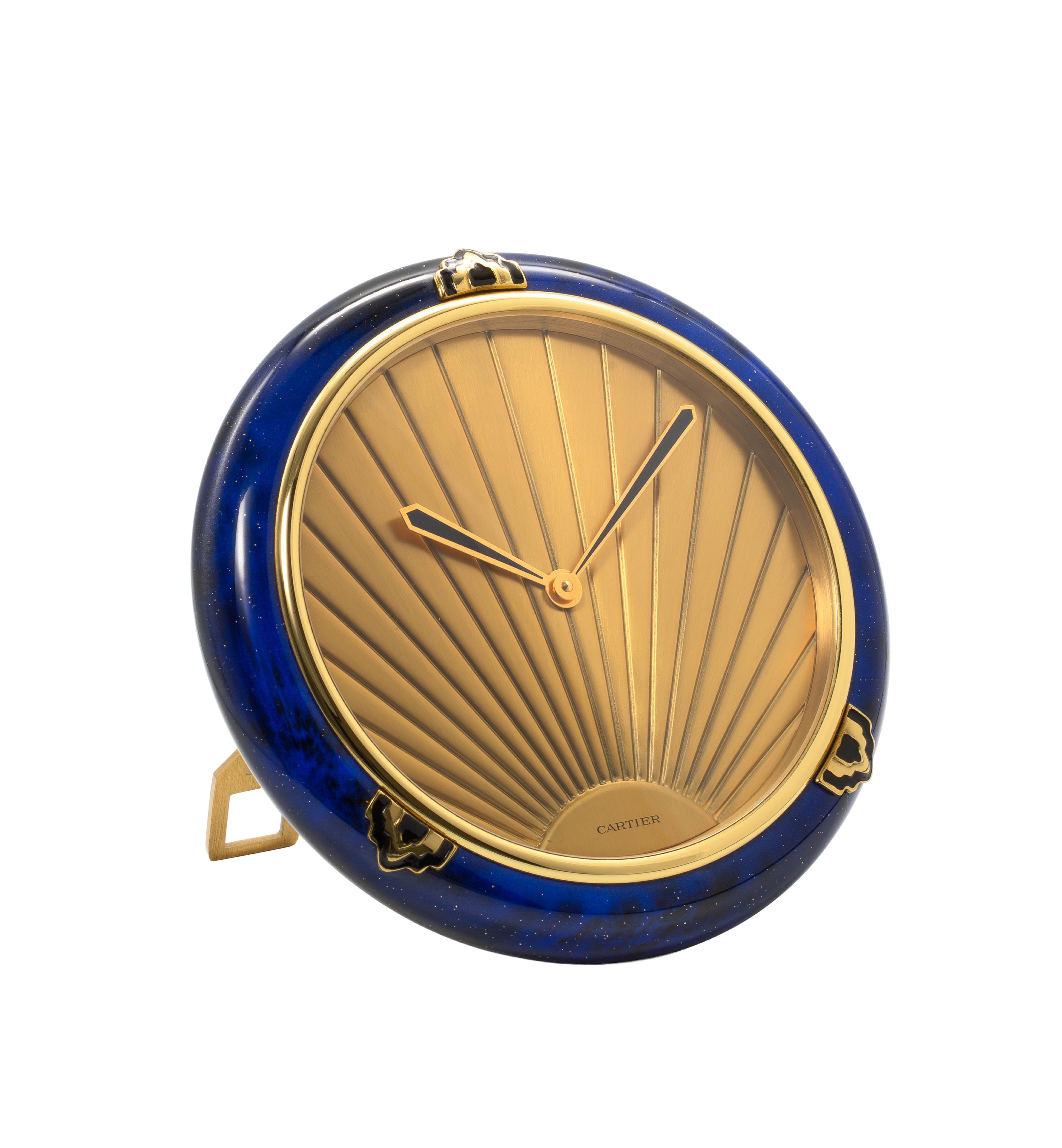 Horloge de bureau Cartier Must De Cartier, dorée et laquée bleue