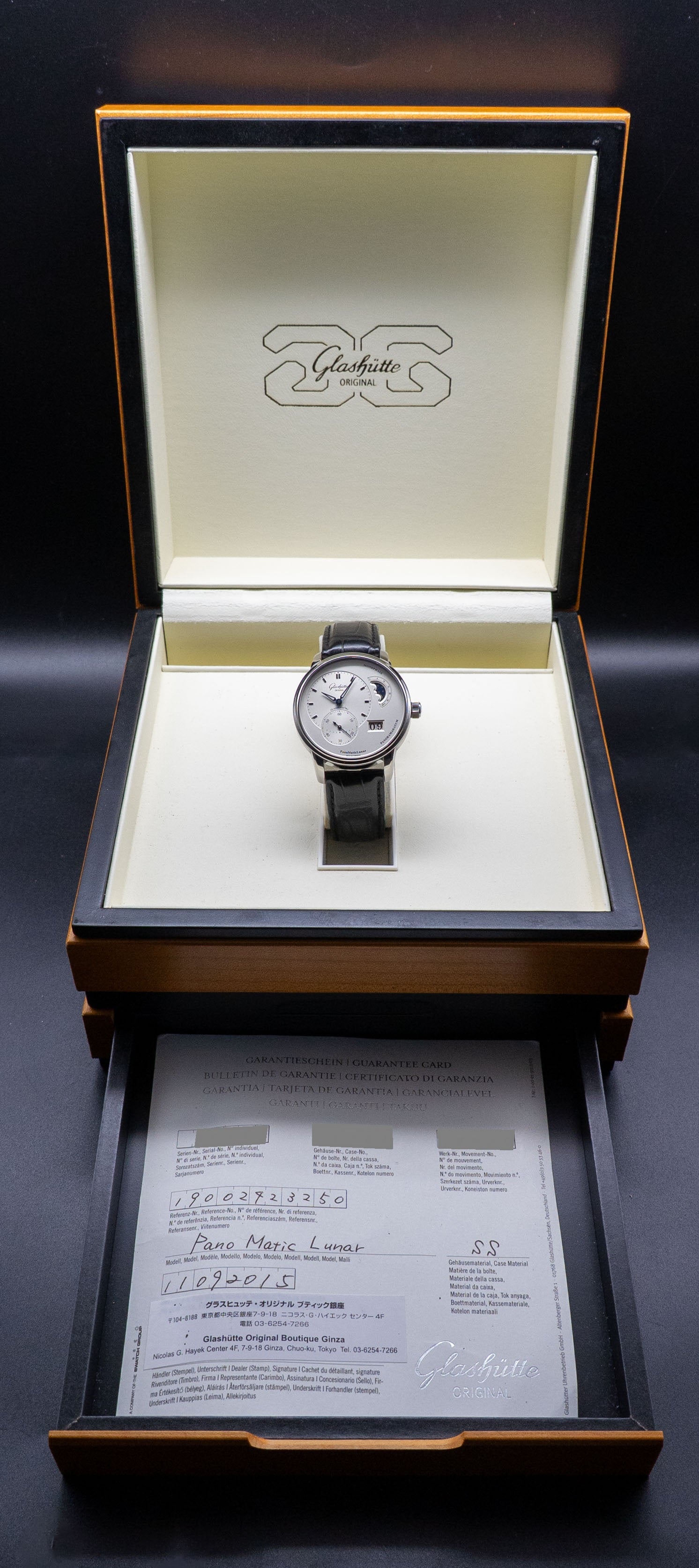 Glashütte Original PanoMaticLunar 1.90.02.42.32.50 Fullset 2015 Box+Papers